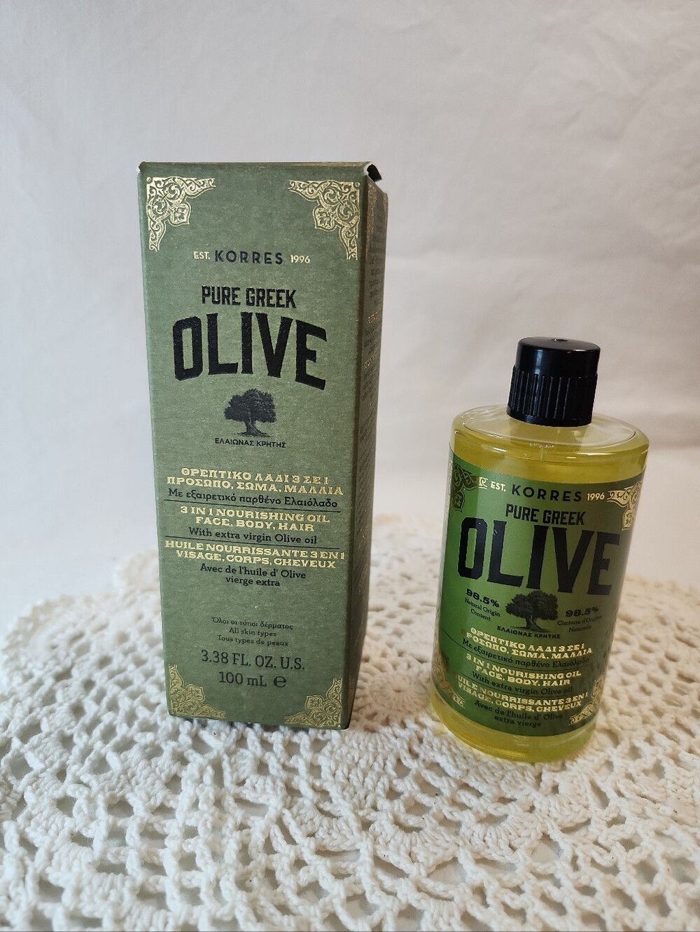 New Korres Pure Greek Olive 3 in 1 Nourishing Oil Face, Body & Hair 3.38 Oz